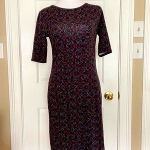 LuLaRoe Women's Julia Dress Size S, DEEP purple w purple/berry, olive, teal